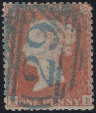 137030 1851 1D IMPERFORATE PLATE 118 (SG8) WITH FAKED PERFORATIONS AND CANCELLED BLUE '29' NUMERAL OF ASHBURTON.