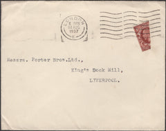 137032 1937 MAIL LONDON TO LIVERPOOL WITH BISECT OF KGV 1½D PHOTOGRAVURE (SG441).