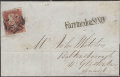 137038 1841 LETTER LONDON TO GLASTONBURY WITH 1D RED PLXI (SG7)(NB) WITH 'FarringdonSt. N.O' RECEIVERS HAND STAMP (L514/FARNO12).