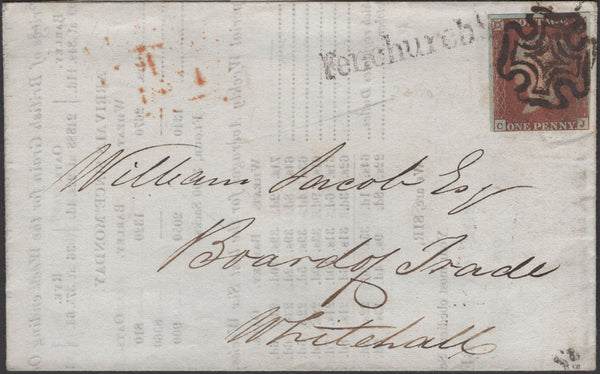 137083 1841 MAIL USED IN LONDON WITH 1D PL.16 (SG8) AND 'FenchurchSt' RECEIVERS HAND STAMP (L514/FEN18).