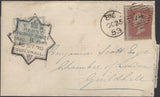 137095 1890 PENNY POSTAGE JUBILEE, 1853 USED WRAPPER WITH 1D (SG8), RE-USED AT THE GUILDHALL EXHIBITION WITH ½D PALE GREEN (SG165) WITH EXHIBITION HAND STAMP.