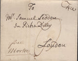 137121 1758 FRANKING ABUSE FROM STAMFORD, LINCS TO LONDON WITH UNRECORDED 'STAM/FORD' HAND STAMP.