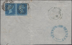 137142 1846 PIECE WITH 2D BLUE PL.3 (SG14) X 2 ALSO 'SUTTON-ON-DERWENT' UDC IN BLUE (YK2869), NORTH YORKS.