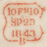 137146 1843 MAIL BATH TO STRATFORD, ESSEX WITH 1D PL.36 (SG8)(GB) MALTESE CROSS CANCELLATION.