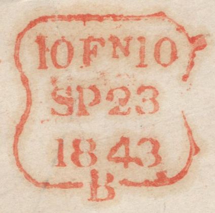 137146 1843 MAIL BATH TO STRATFORD, ESSEX WITH 1D PL.36 (SG8)(GB) MALTESE CROSS CANCELLATION.