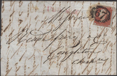 137147 1846 LARGE PART WRAPPER TURIN TO CONGLETON WITH 1D (SG8) AFFIXED TO PAY POSTAGE WITHIN THE UK.