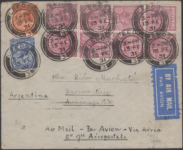137150 1931 AIR MAIL LEEDS TO ARGENTINA WITH KGV 2D (SG421), 2½D (SG422) AND 6D (SG426a) X 8.