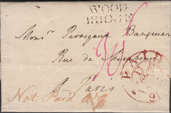 137163 1791 MAIL WOODBRIDGE, SUFFOLK TO PARIS WITH 'WOOD/BRIDGE' TWO LINE HAND STAMP (SK387).