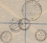 137177 1937 REGISTERED AIR MAIL WALTHAM CROSS, HERTS TO ECUADOR WITH KGV PHOTOGRAVURE ISSUES.