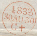 137181 1833 MAIL LONDON TO ANDOVER WITH CHARING CROSS DATE STAMP TYPE L49a.