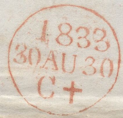 137181 1833 MAIL LONDON TO ANDOVER WITH CHARING CROSS DATE STAMP TYPE L49a.