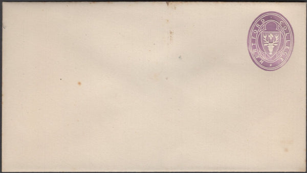 137191 1876 HERTFORD COLLEGE, OXFORD ½D MAUVE EMBOSSED ENVELOPE, 108 X 60.