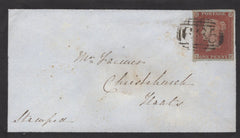 137194 1853 MOURNING ENVELOPE WILTON TO CHRISTCHURCH WITH 1D (SG8) AND 'WILTON' UDC.