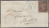 137204 1849 MOURNING ENVELOPE KILMINGTON TO GLOUCESTER WITH 1D (SG8) AND 'KILMINGTON' UDC.
