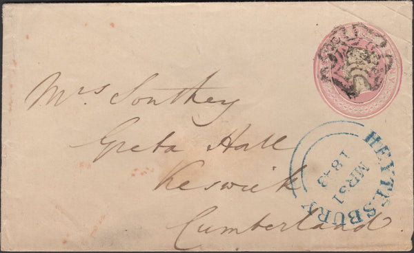 137216 1843 1D PINK ENVELOPE CODFORD, WILTS TO KESWICK WITH 'CODFORD' UDC (WL183).
