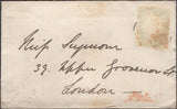 137223 1853 MAIL CRICKLADE TO LONDON, STAMP REMOVED, 'CRICKLADE' AND 'SWINDON' DATE STAMPS.