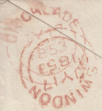 137223 1853 MAIL CRICKLADE TO LONDON, STAMP REMOVED, 'CRICKLADE' AND 'SWINDON' DATE STAMPS.