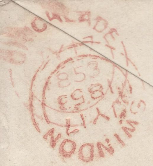 137223 1853 MAIL CRICKLADE TO LONDON, STAMP REMOVED, 'CRICKLADE' AND 'SWINDON' DATE STAMPS.