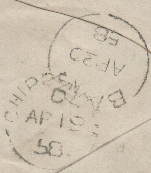 137235 1858 MOURNING ENVELOPE BOX, WILTS TO BATH WITH 1D (SG40) AND 'BOX' UDC.