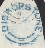 137238 1856 MOURNING ENVELOPE BISHOPSTONE, WILTS TO MARLBOROUGH WITH 1D (DAMAGED) AND 'BISHOPSTONE' UDC.
