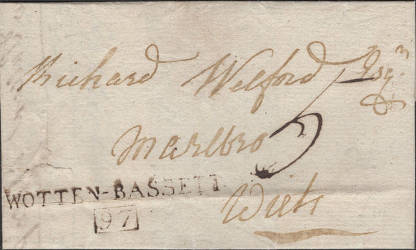 137242 CIRCA 1810 MAIL WOOTTON BASSETT, WILTS TO MARLBOROUGH WITH 'WOTTEN-BASSETT/97' MILEAGE MARK (WL862).