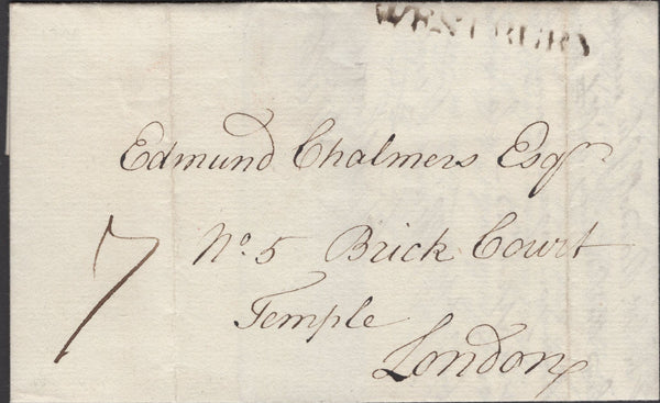 137245 1799 MAIL WESTBURY, WILTS TO LONDON WITH 'WESTBURY' HAND STAMP (WL797).