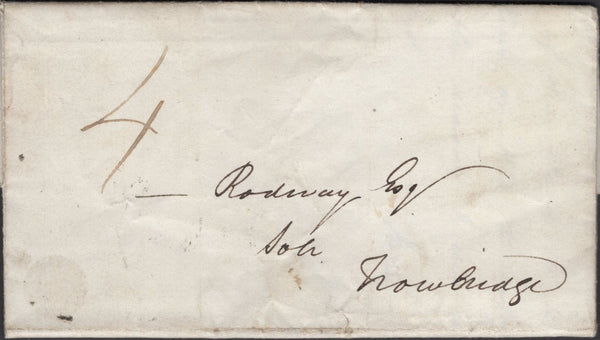 137250 1837 MAIL WESTBURY, WILTS TO TROWBRIDGE WITH 'WESTBURY' STRAIGHT LINE HAND STAMP (WL806).