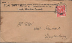 137256 1914 ADVERTISING ENVELOPE WOOTTON BASSETT TO GLASTONBURY.