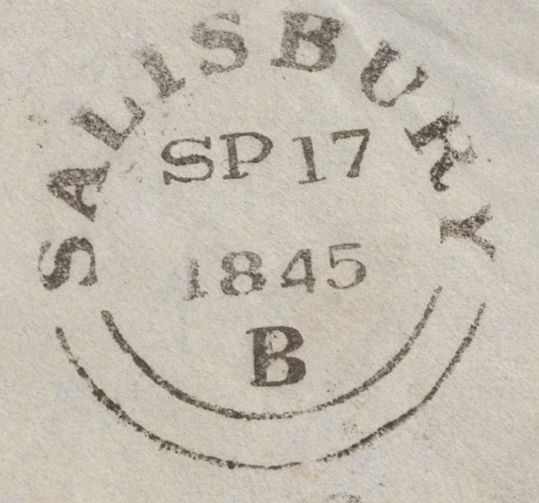 137265 1845 MAIL TROWBRIDGE TO SALISBURY, MISSORTED WITH 'MISSENT TO/SWINDON' HAND STAMP (WL712).