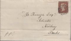 137267 1843 MAIL WEST KENNETT, WILTS TO NEWBURY WITH 1D (SG8) AND 'Marl/borough/Penny Post' HAND STAMP (WL445).
