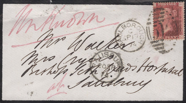 137272 1874 UNDELIVERED MOURNING ENVELOPE MARLBOROUGH TO SALISBURY WITH 1D PL.168 (SG43).