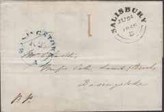 137286 1846 MAIL SALISBURY TO BASINGSTOKE WITH SALISBURY UNIFORM PENNY POST '1' HAND STAMP TYPE K (WL672).