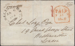 137287 1846 MAIL SALISBURY TO LONDON WITH SALISBURY UNIFORM PENNY POST '1' HAND STAMP TYPE K (WL672).