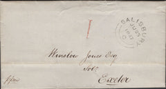 137288 1847 MAIL SALISBURY TO EXETER WITH SALISBURY UNIFORM PENNY POST '1' HAND STAMP TYPE K (WL672).