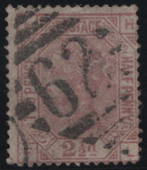 137289 1875 2½D ROSY-MAUVE PL.2 WITH THE ERROR OF LETTERING 'LH-FL' FOR 'LH-HL' (SG140), BELFAST CANCELLATION.