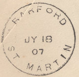 137294 1907 MAIL 'BARFORD ST MARTIN', WILTS TO BRIGHTON WITH 'BARFORD ST MARTIN' SKELETON DATE STAMP (30MM).
