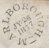 137298 1837 MAIL OGBOURNE ST ANDREWS, WILTS TO CAMBRIDGE WITH 'PAID AT/MARLBOROUGH' HAND STAMP (WL448).