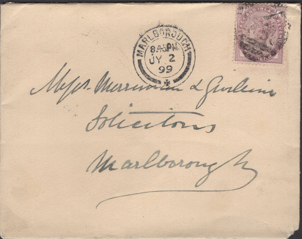 137301 1899 MAIL WOODBOROUGH, WILTS TO MARLBOROUGH WITH 'WOODBOROUGH' DATE STAMP.