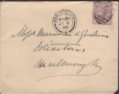 137301 1899 MAIL WOODBOROUGH, WILTS TO MARLBOROUGH WITH 'WOODBOROUGH' DATE STAMP.