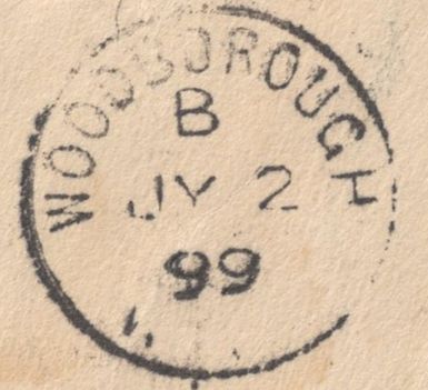 137301 1899 MAIL WOODBOROUGH, WILTS TO MARLBOROUGH WITH 'WOODBOROUGH' DATE STAMP.