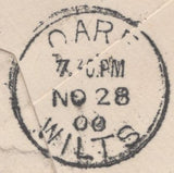 137305 1900 MAIL OARE, WILTS TO MARLBOROUGH WITH 'OARE' DATE STAMP.