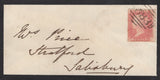 137311 1857 MOURNING ENVELOPE DURNFORD, WILTS TO SALISBURY WITH DIE 2 1D SAVOY STREET PRINTING (SPEC C9A(1) AND 'DURNFORD' UDC.