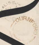 137311 1857 MOURNING ENVELOPE DURNFORD, WILTS TO SALISBURY WITH DIE 2 1D SAVOY STREET PRINTING (SPEC C9A(1) AND 'DURNFORD' UDC.