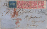 137316 1862 REGISTERED MAIL DUNDEE TO DENMARK WITH 3D (SG76) X 4 ALSO 2D (SG45) BUT SEVERAL STAMPS MISSING.
