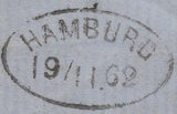 137316 1862 REGISTERED MAIL DUNDEE TO DENMARK WITH 3D (SG76) X 4 ALSO 2D (SG45) BUT SEVERAL STAMPS MISSING.