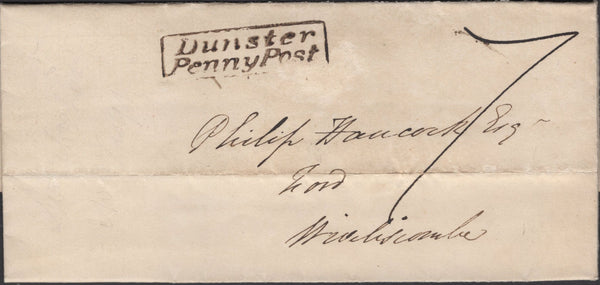 137322 CIRCA 1830 MAIL DUNSTER, SOMERSET TO WIVELISCOMBE WITH 'Dunster/Penny Post' HAND STAMP (SO460).