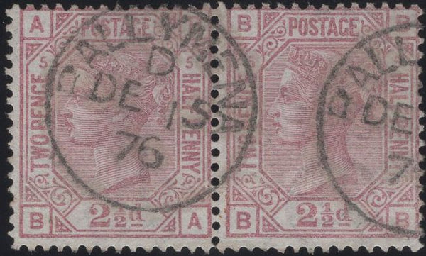 137334 1876 2½D ROSY MAUVE PL.5 (SG141) SUPERB USED HORIZONTAL PAIR.