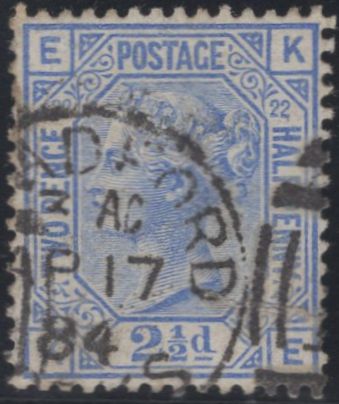 137356 1881 2½D BLUE PL.22 (SG157) FINE TO VERY FINE USED.