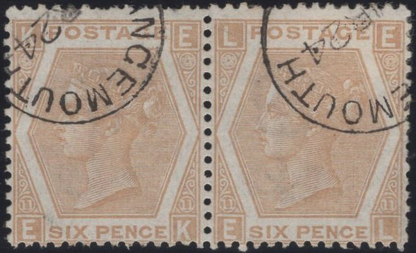 137377 1872 6D PALE BUFF PL.11 (SG123) GOOD USED HORIZONTAL PAIR.