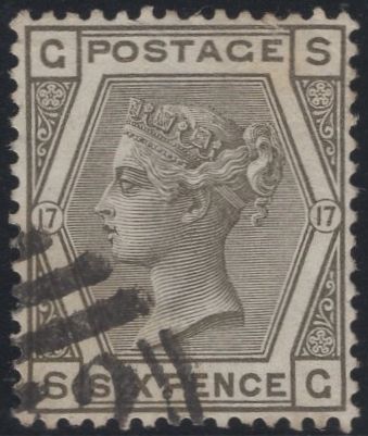 137387 1880 6D DEEP GREY PL.17 (SG146) GOOD USED.